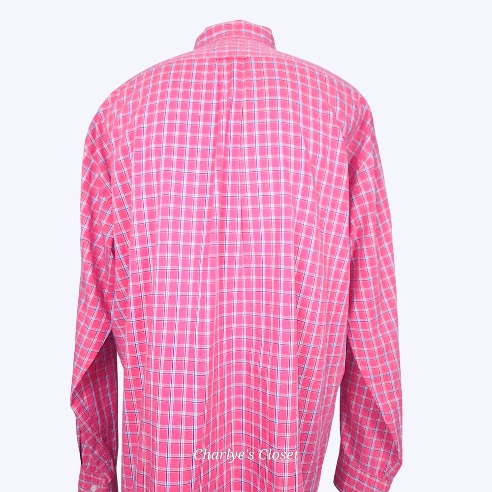 Faconnable Mens Button Down Shirt XL Pink Plaid Cotton Resortcore Made in USA - Picture 3 of 8